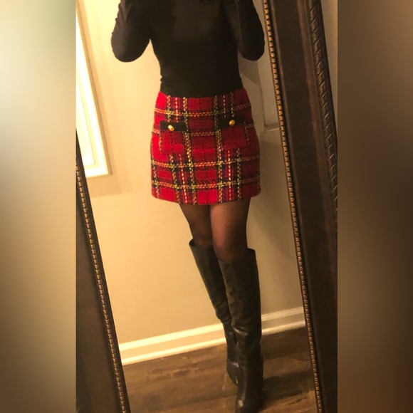 ZARA CLASSY Red Plaid Checkered with  Gold Buttons. Size S - Picture 3 of 4